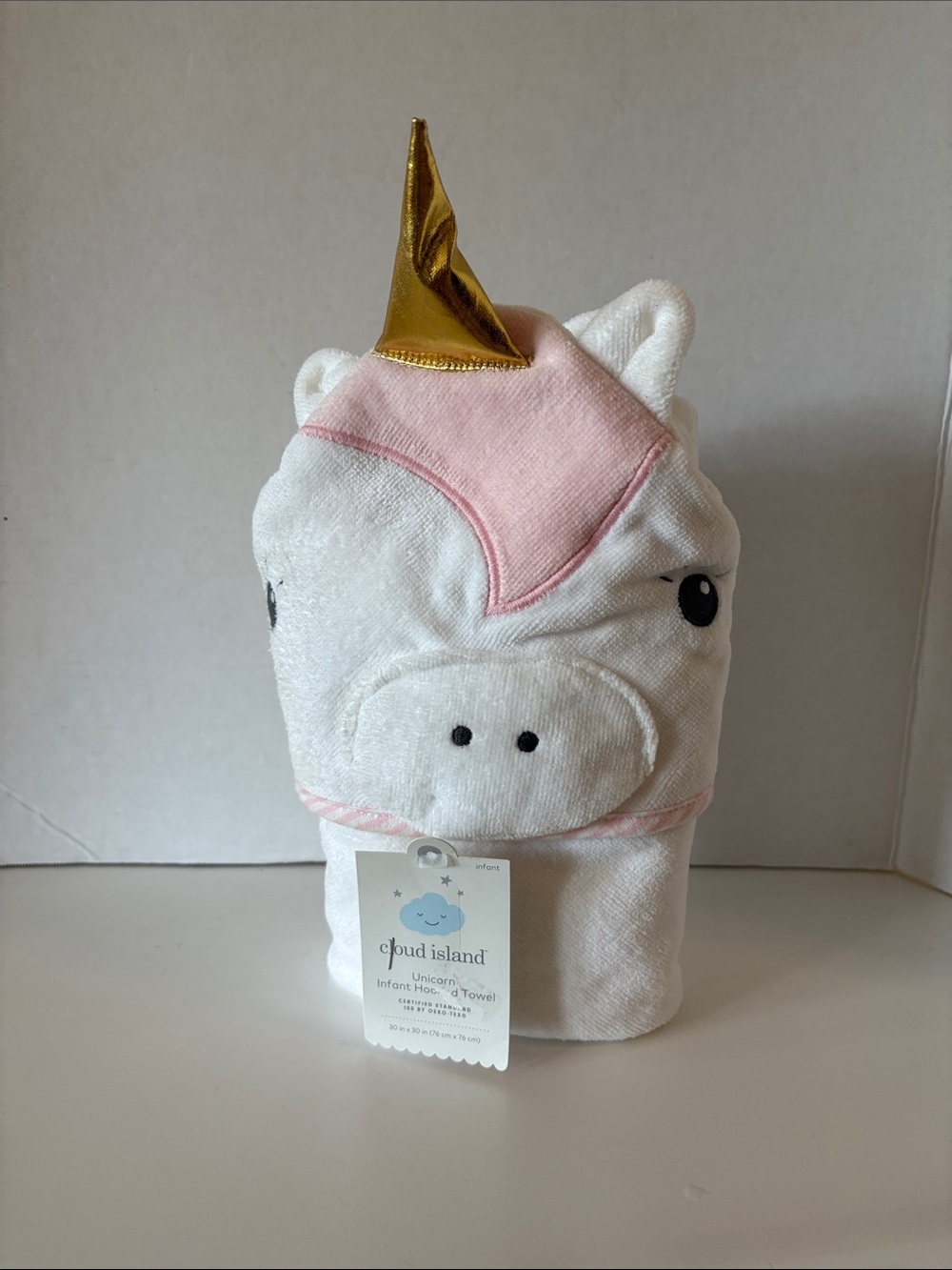 cloud island White & Pink Unicorn Hooded Towel with Gold Horn Infant